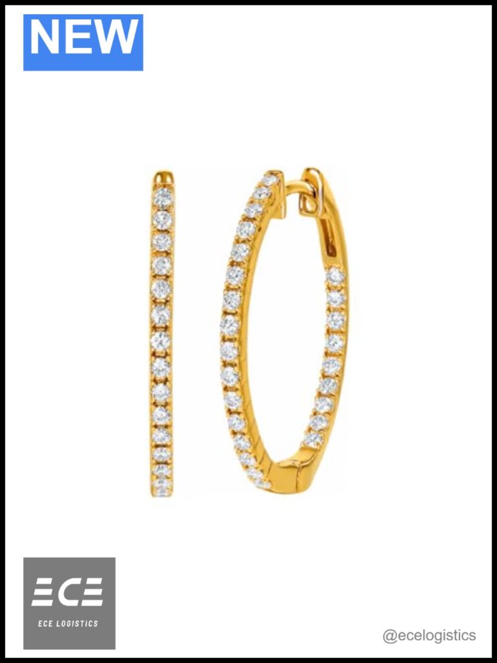 Lab Grown Diamond Hoop Earrings 14 KT Gold Plated Silver